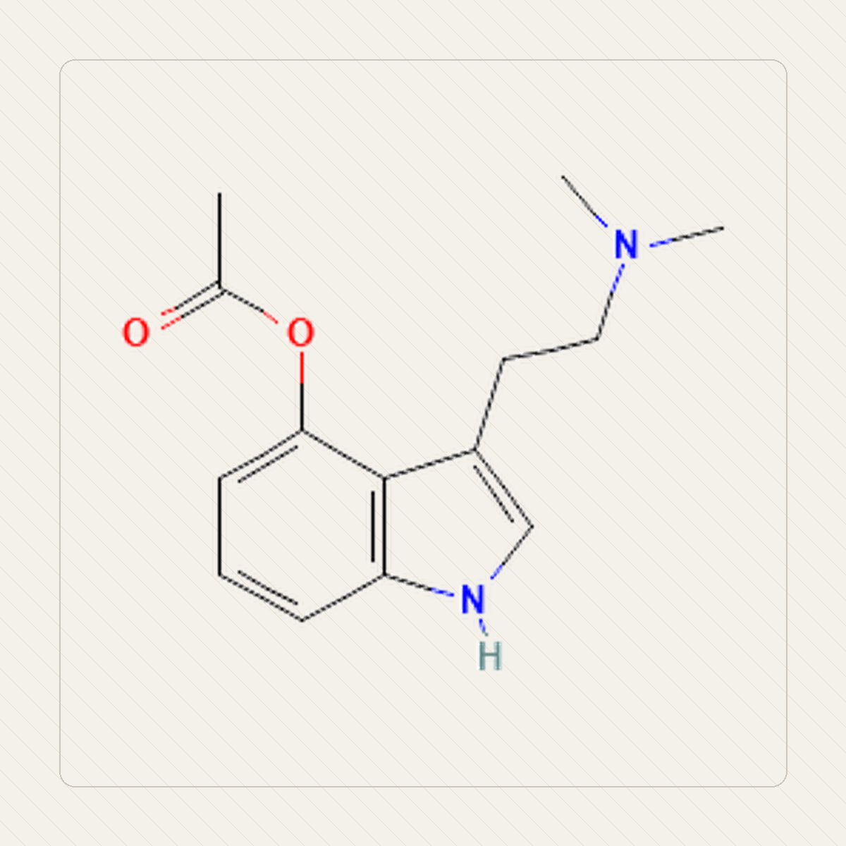 4-AcO-DMT O-acetylo-psylocyna, kennslumynd af sameindabyggingu