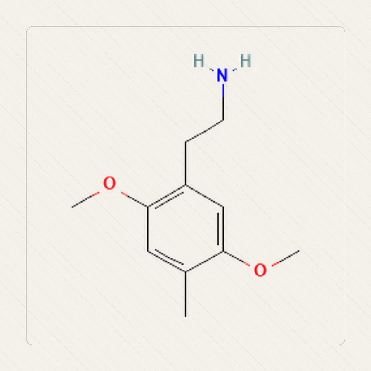 2C-D 2,5-dimetoksy-4-metylofenetyloamina, kennslumynd af sameindabyggingu