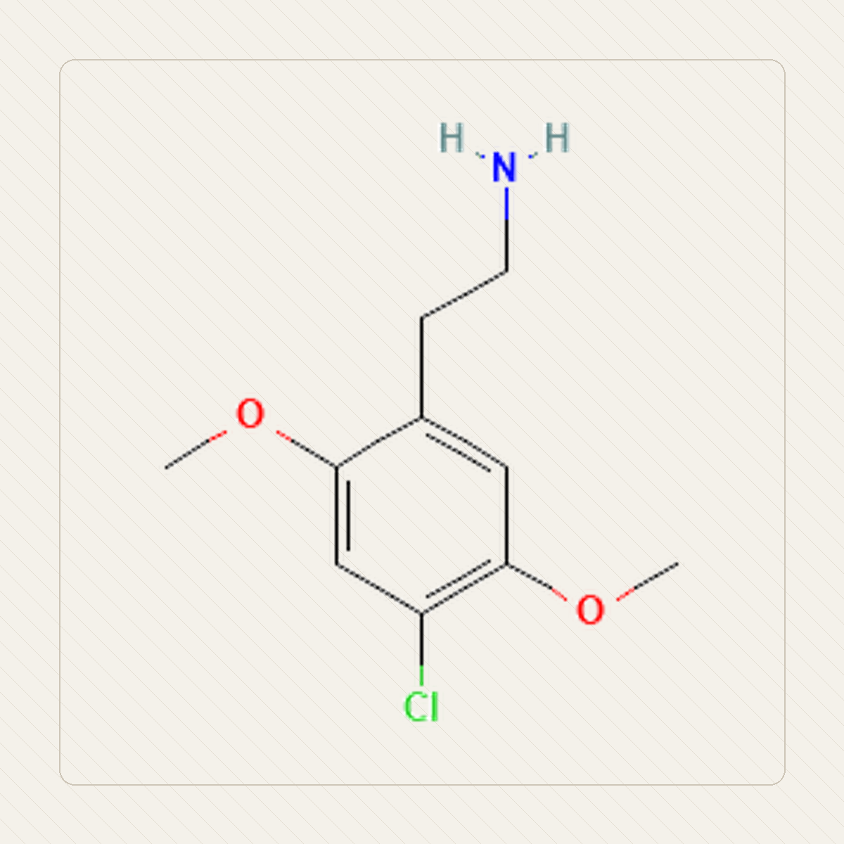 2C-C 2,5-dimetoksy-4-chlorofenetyloamina, kennslumynd af sameindabyggingu