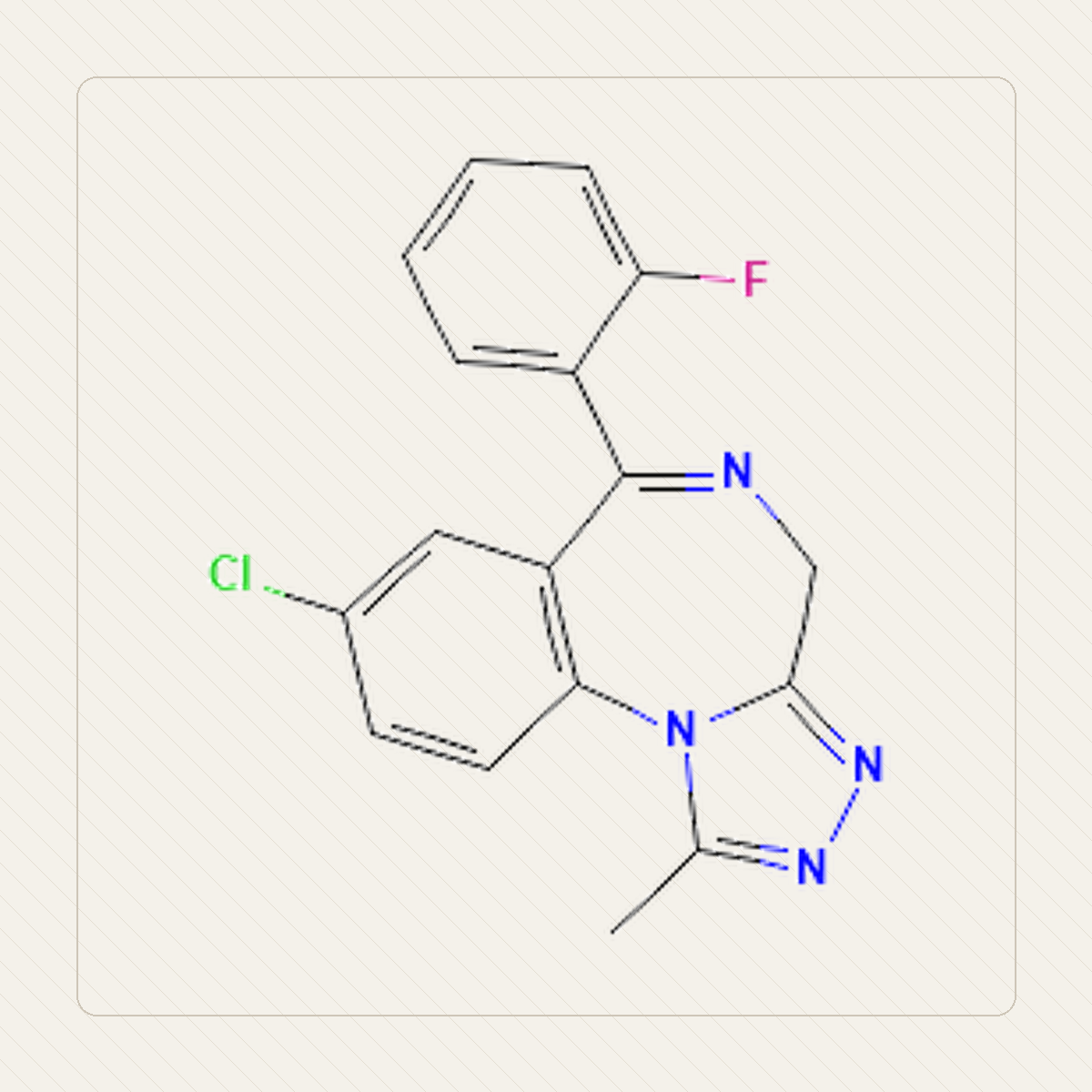 Flualprazolam, kennslumynd af sameindabyggingu