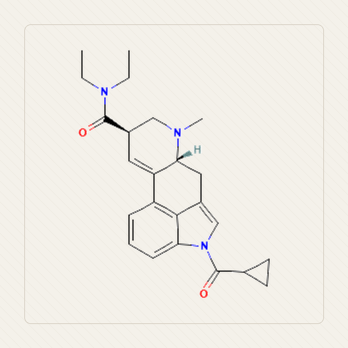 1cP-LSD 1-cyclopropionylo-LSD, kennslumynd af sameindabyggingu