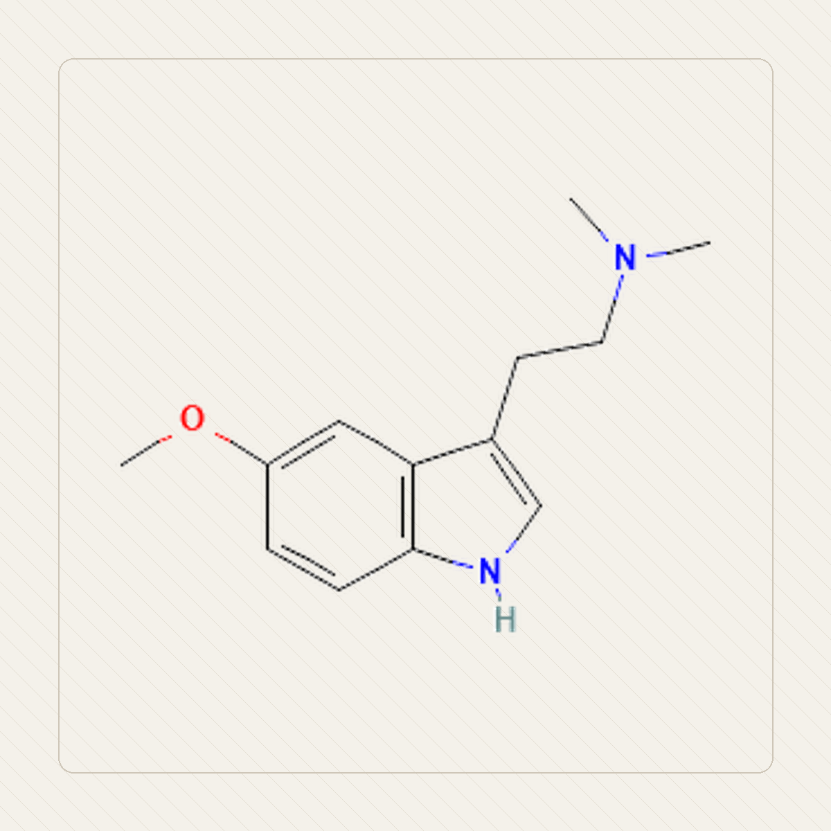 5-MeO-DMT O-metylobufotenina, kennslumynd af sameindabyggingu