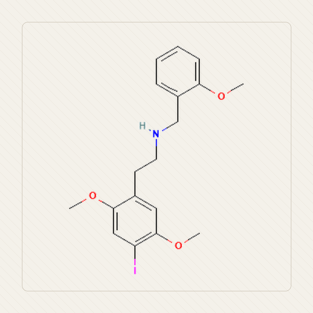25I-NBOMe 2C-I-NBOMe, kennslumynd af sameindabyggingu
