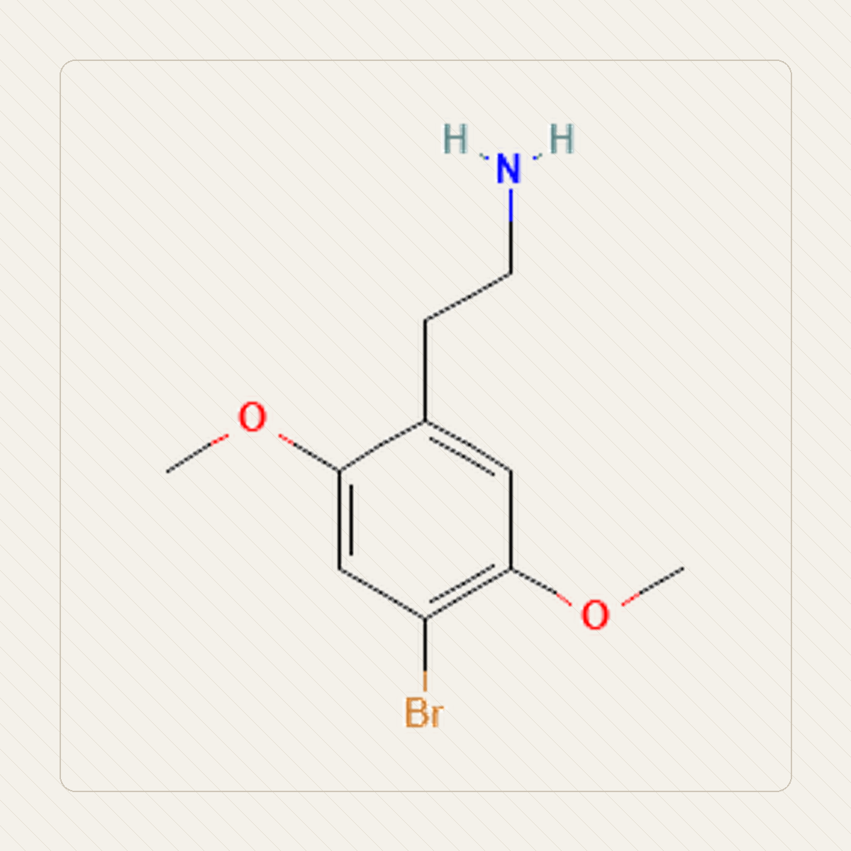 2C-B 4-bromo-2,5-dimetoksyfenetyloamina, kennslumynd af sameindabyggingu